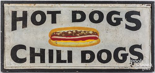 Painted tin trade sign for Hot Dogs Chili Dogs