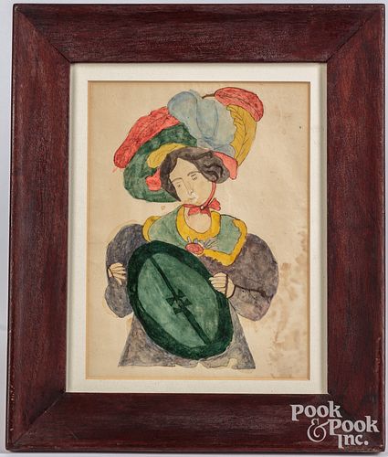 Watercolor drawing of a woman, late 19th c.