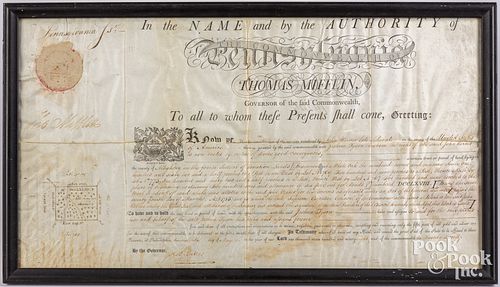 Thomas Mifflin land grant, signed and dated 1798