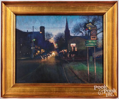 Michael Budden oil on canvas Bridge Street Lights