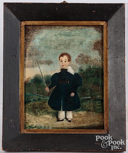 Oil on canvas portrait of a boy with riding crop