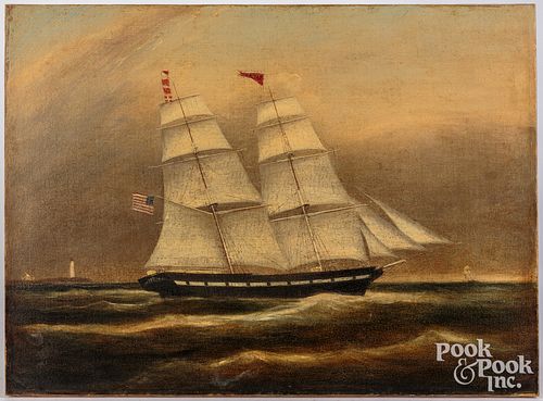 American oil on canvas ship portrait of the Sarah