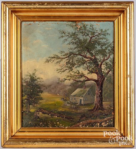 American oil on canvas country landscape, 19th c.
