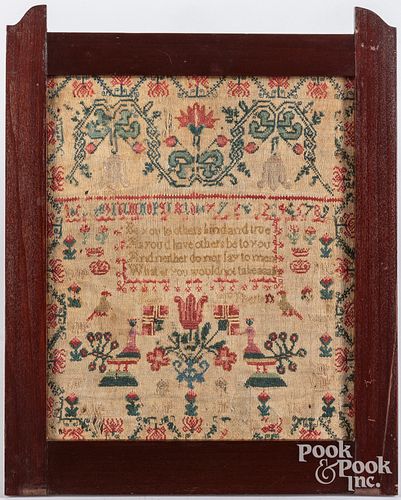 Silk on linen sampler, early 19th c.