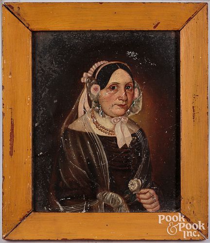 Oil on tin portrait of a woman, 19th c.
