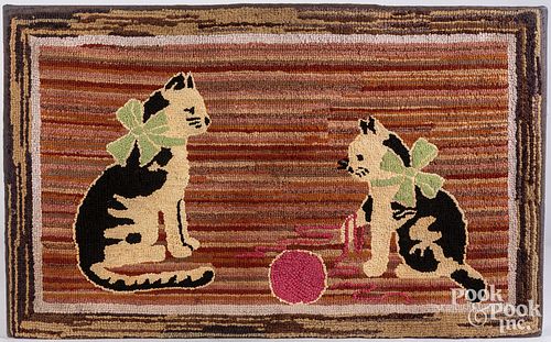American hooked rug with cats, early 20th c.