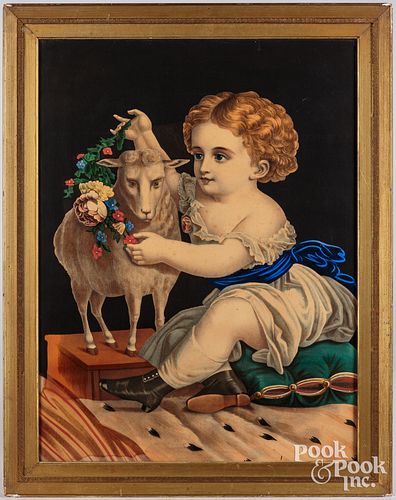 Victorian print of a child and goat