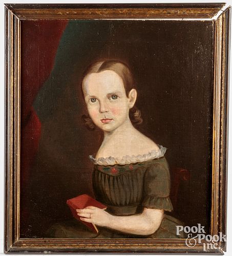 American oil on canvas portrait of a young girl