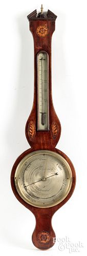English mahogany banjo barometer, 19th c.