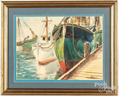 Henry Gasser, watercolor harbor scene