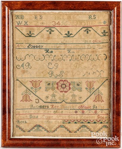Silk on linen sampler dated 1740