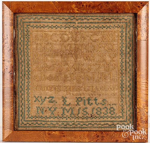 Small New York silk on linen sampler dated 1838