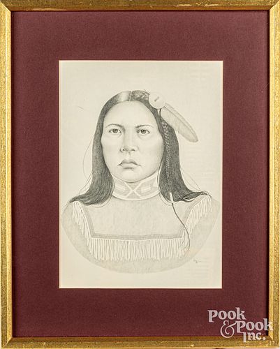 Pencil portrait of a Native American Indian woman