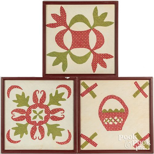 Five framed quilt squares, late 19th c.