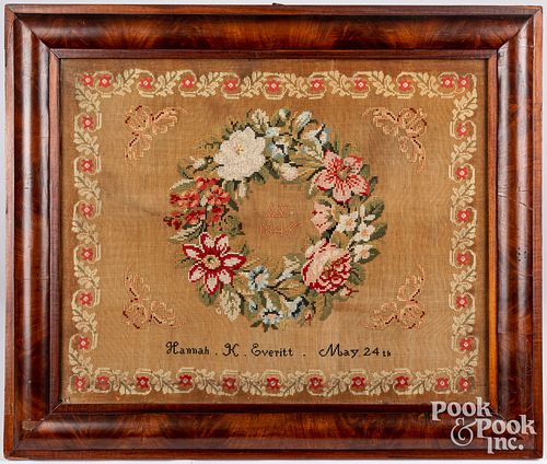 New Jersey wool on linen needlework, dated 1846