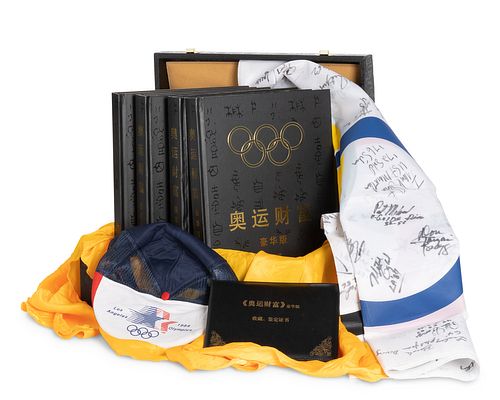 A group of Olympic sports memorabilia