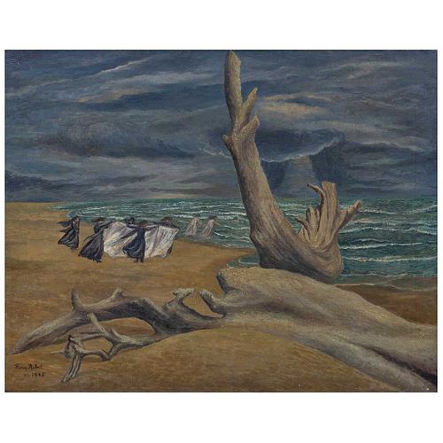 FANNY RABEL, Las monjas y el mar, Firmado y fechado VI 1945, Óleo sobre tela, 55 x 71 cm