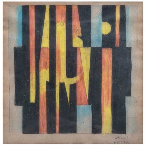 CARLOS MÉRIDA, Sin título, Firmado, Lápiz de grafito y lápices de color sobre papel albanene, 20 x 19.5 cm, Con constancia