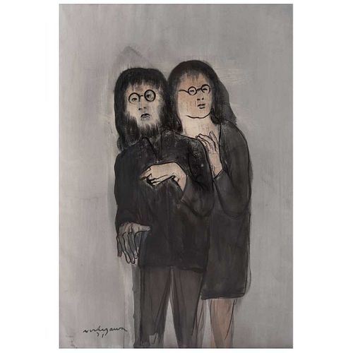 LUIS NISHIZAWA , Sin título (Yoko Ono y John Lennon), de la serie La Gente, Firmado y fechado 66, Temple sobre papel, 96 x 66 cm