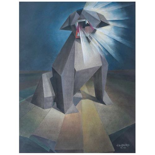 RAFAEL CAUDURO, Los perros de Tíndalos, Firmado y fechado 76 - III, Pastel sobre papel, 64 x 50 cm, Con certificado
