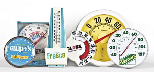 Lot of six advertising thermometers