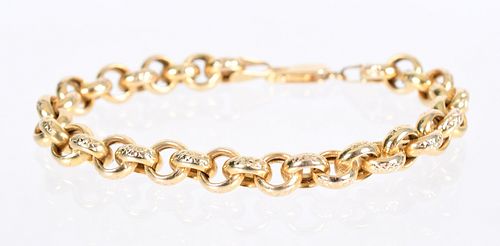 A 14k Gold Diamond Cut Rolo Link Bracelet