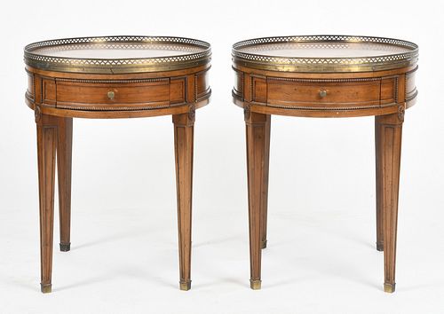 Pair of Baker Louis XVI style oval bouillotte tables