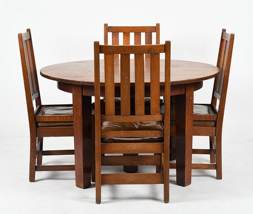 Gustav Stickley oak suite of dining furniture