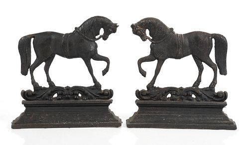 Pair of English cast iron horse doorstops, circa 1900