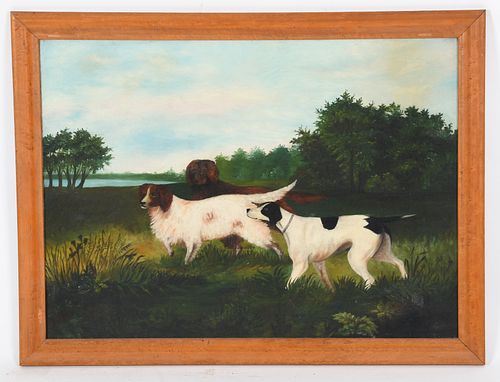 American Folk Art sporting painting of three setters