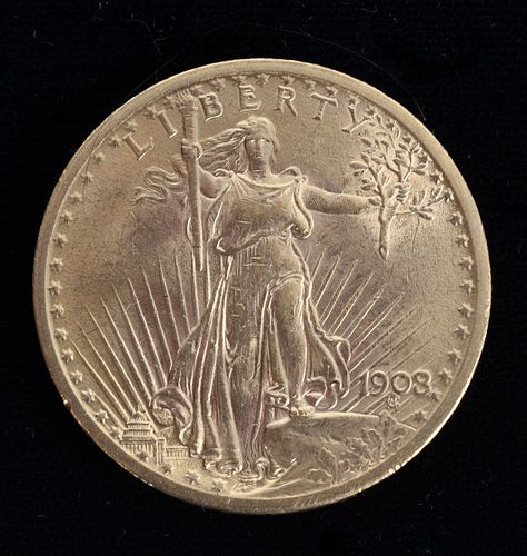 A 1908 Saint-Gaudens Twenty Dollar Gold Piece
