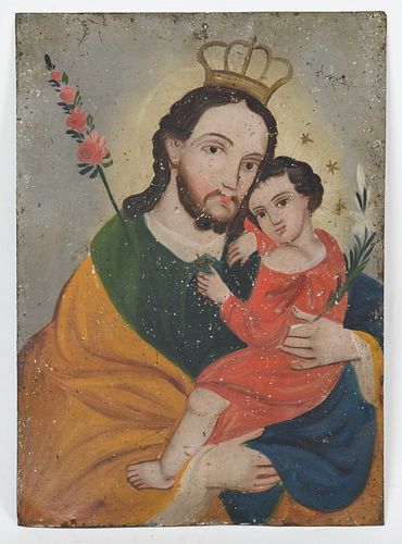 Spanish Colonial retablo, St. Joseph & Christ child