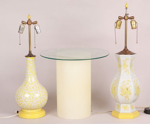 Two Mid Century Lamps and a Pedestal