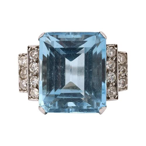 Aquamarine & Diamonds Art Deco Platinum Ring