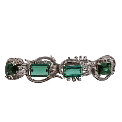 Art Deco Platinum Bracelet with Tourmalines & Diamonds