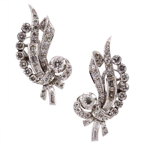 4.0 Ctw in Diamonds Art Deco Platinum Earrings
