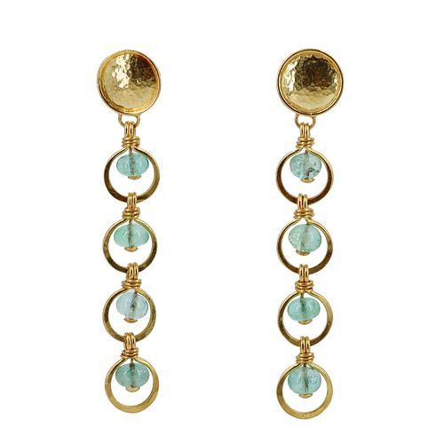 Signed 18k Gold Drop Earrings with Emeralds.