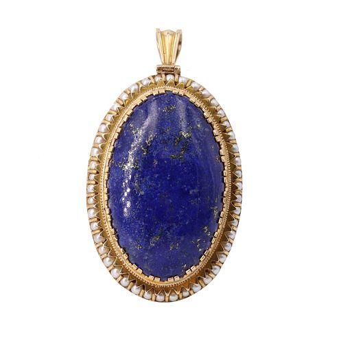 45 Cts in Lapis lazuli & Pearls 14k Gold Pendant