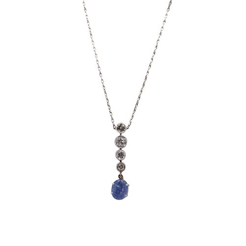 Diamonds & Sapphire 18k Gold Pendant Necklace
