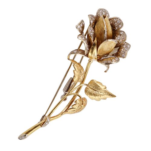 U. Sellini Florence Diamonds & 18k yellow Gold Flower Brooch