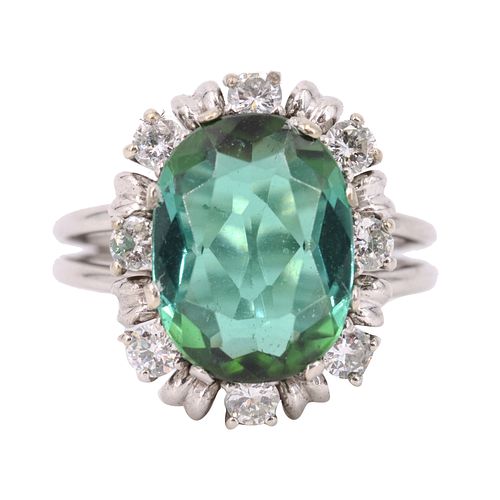 Green Tourmaline & Diamonds Platinum Ring