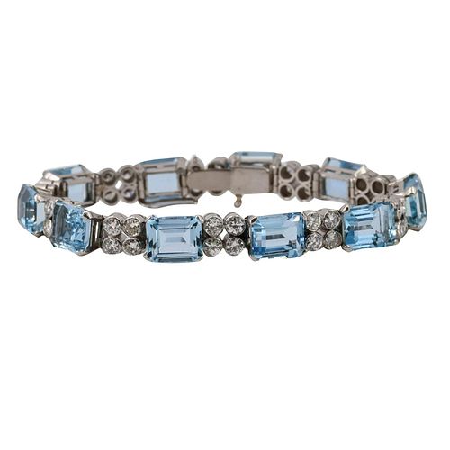 Aquamarines & Diamonds Platinum Bracelet