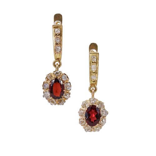 Antique 18k Gold Earrings with Garnets & Diamonds