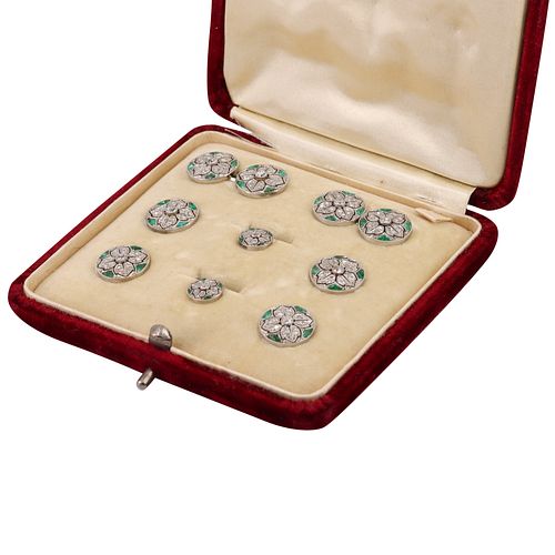 Art Deco Platinum Dress-Set with Diamonds & Emeralds
