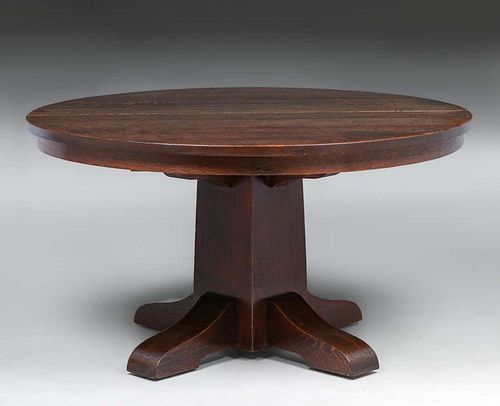 Gustav StickleyÂ 54â€³d Pedestal Base Dining Table c1912-1915
