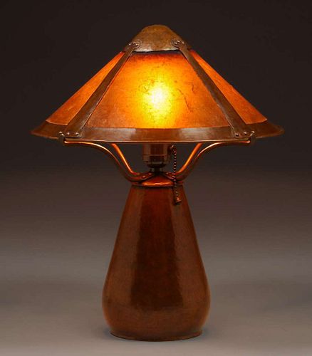 Dirk van Erp Hammered Copper & Mica Single Socket Lamp c1911-1912