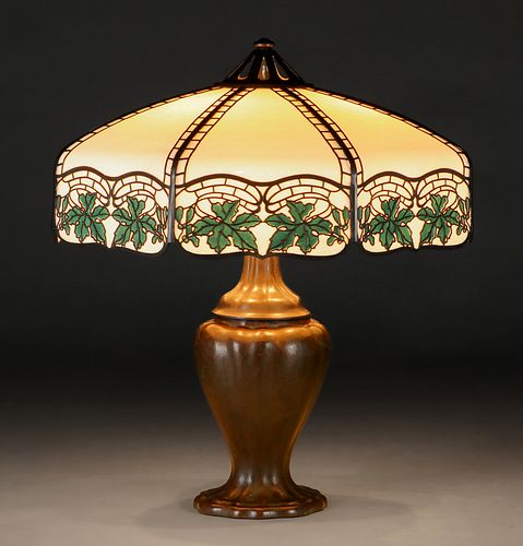 Large Handel Maple Leaf Overlay Lamp c1910