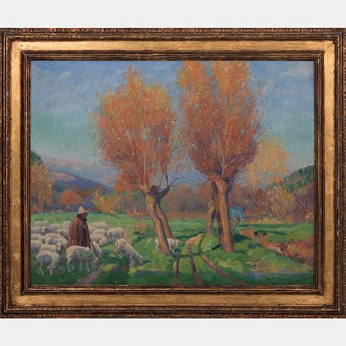 Abel George Warshawsky (1883-1962) Shepherd with Flock, Oil on canvas,