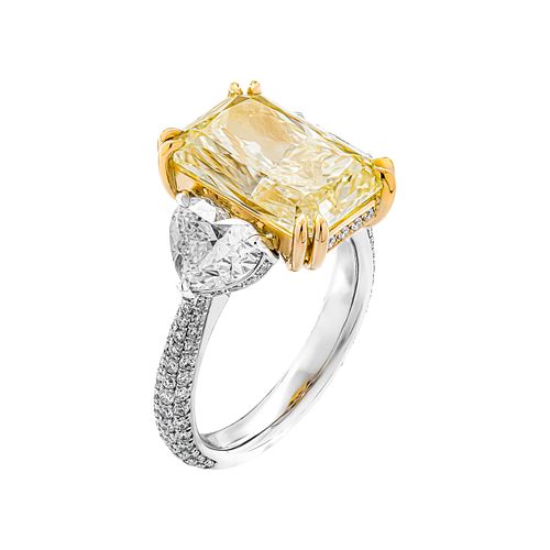 Custom Platinum 950 & 18K Yellow Gold 6.48ct Fancy Light Yellow Diamond Ring Size 6 GIA Certified