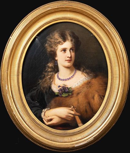 PORTRAIT OF A LADY WEARING FUR OIL PAINTING